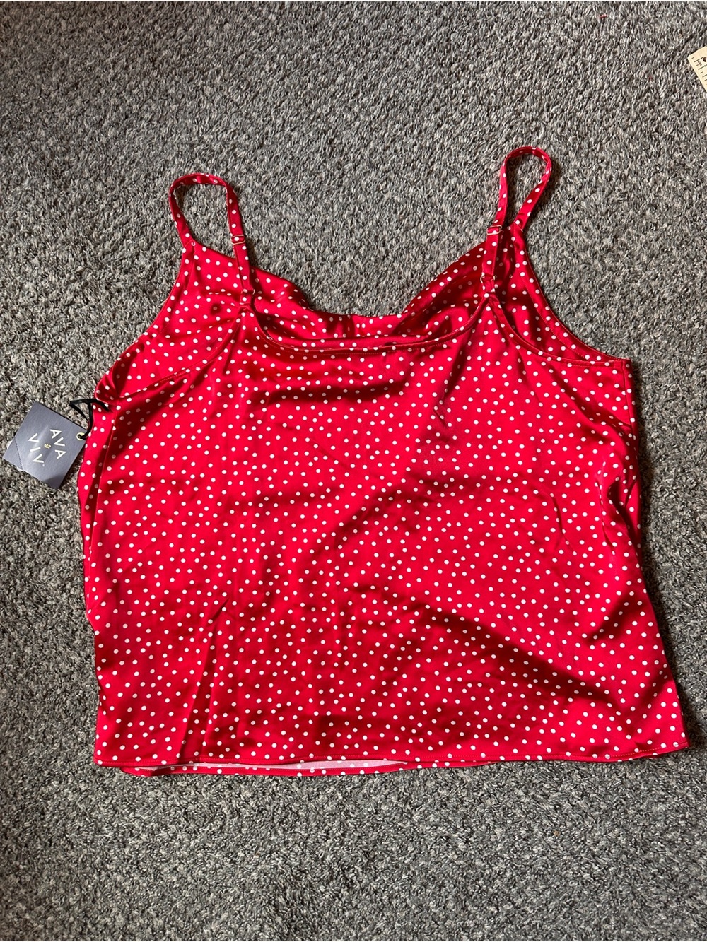 Ava & Viv Red with White Polka Dot Cowl Neck Satin Like Tank - Picture 5 of 6